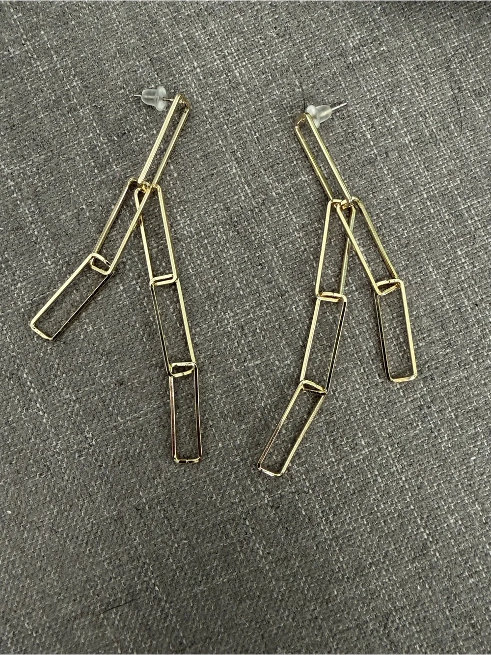 Gold-Tone Geometric Paperclip Chain Link Long Dangle Earrings
